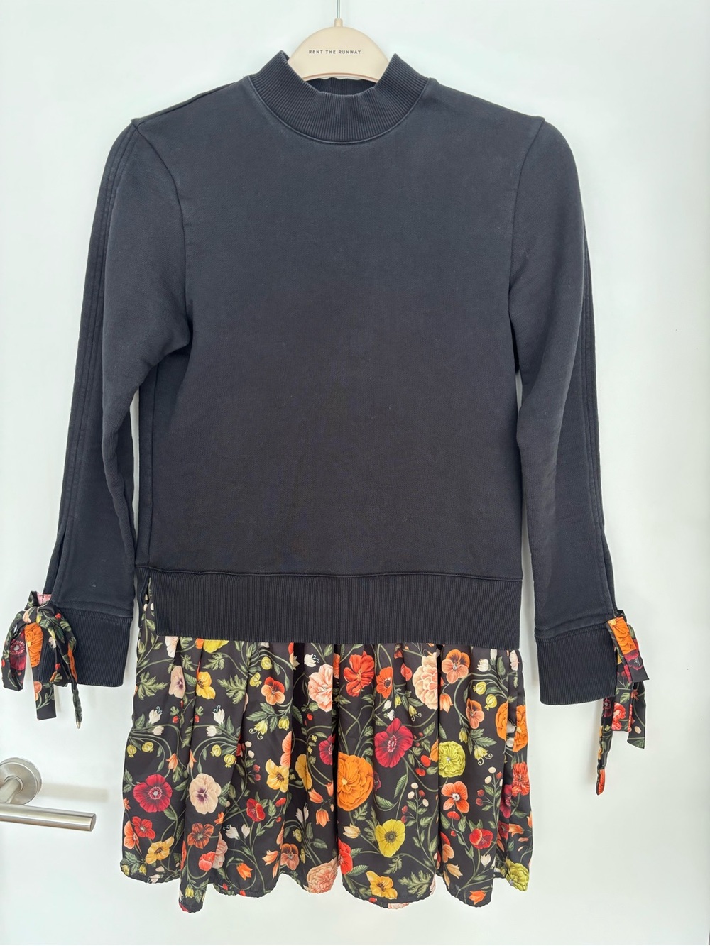 La DoubleJ Mixed Media Sweater Dress in Black and Floral
